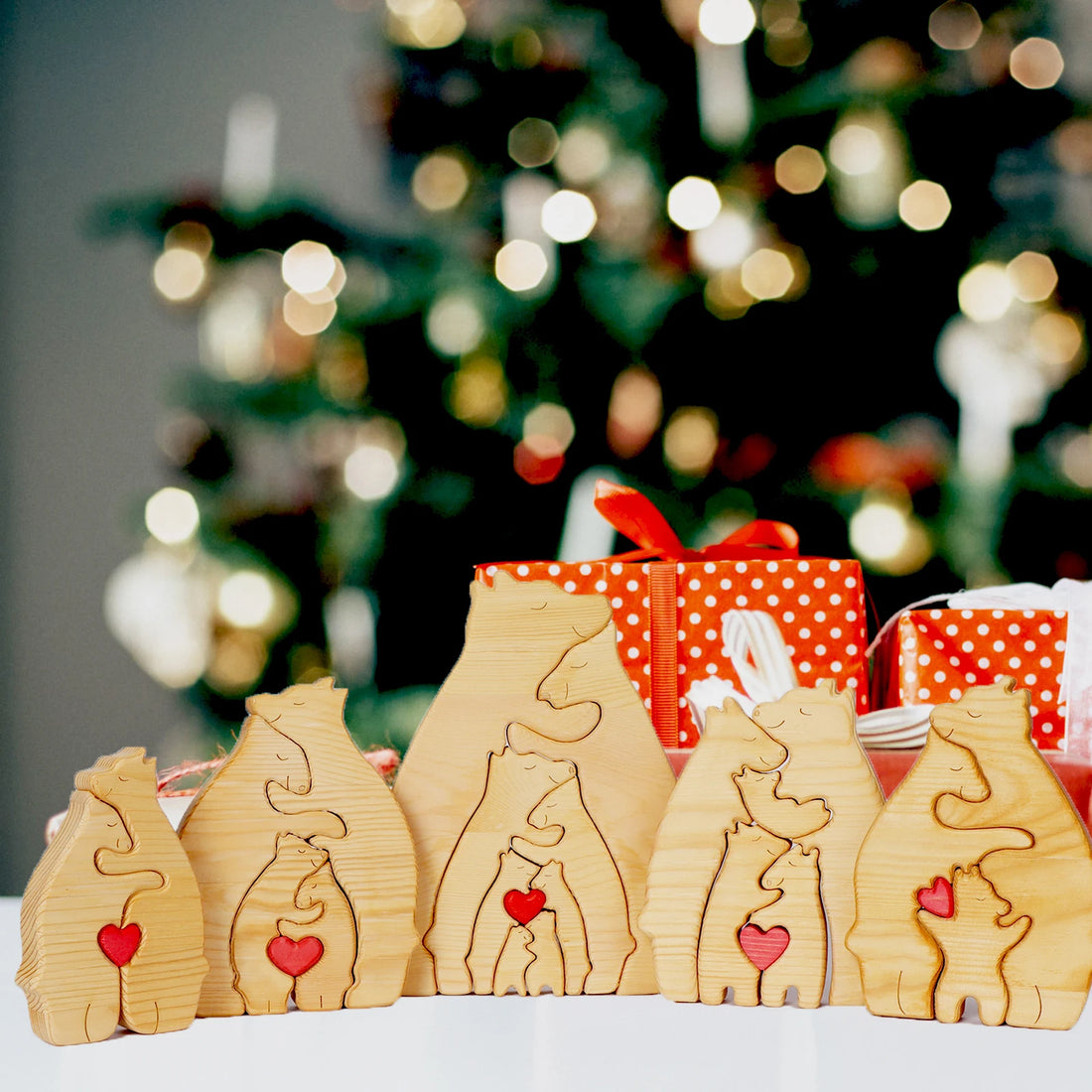 Personalized Wooden Bear Family Puzzle – Customizable Name Gift
