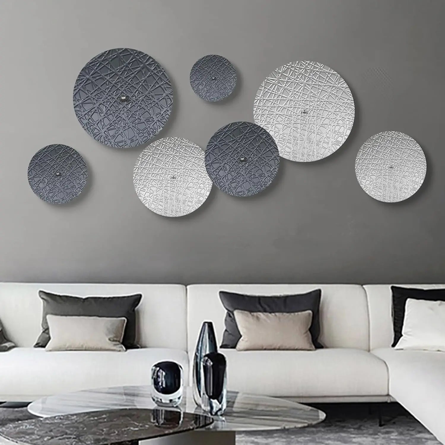 7PCS Silver & Grey Metal Wall Art Set