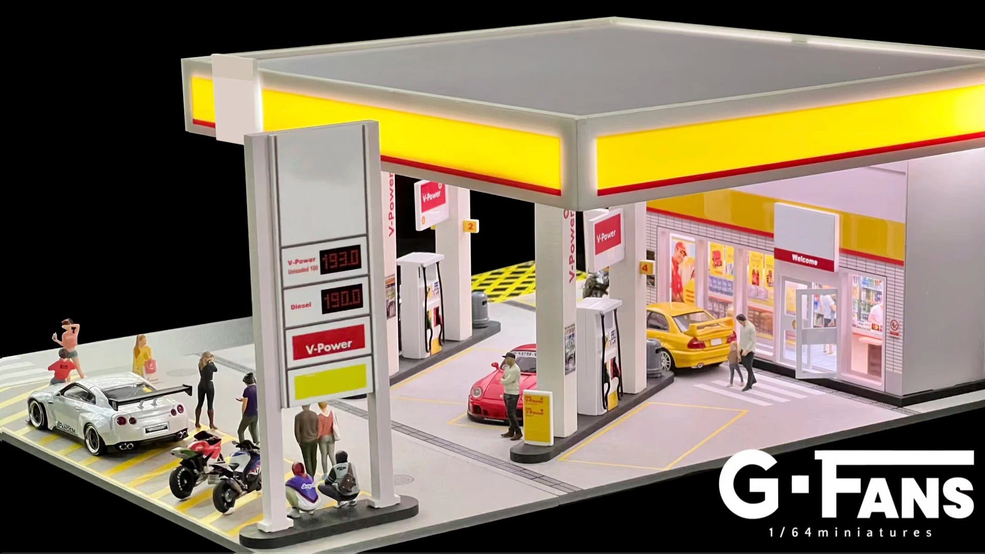 1:64 G-FANS Diorama Car Garage – LED Display Scene Model