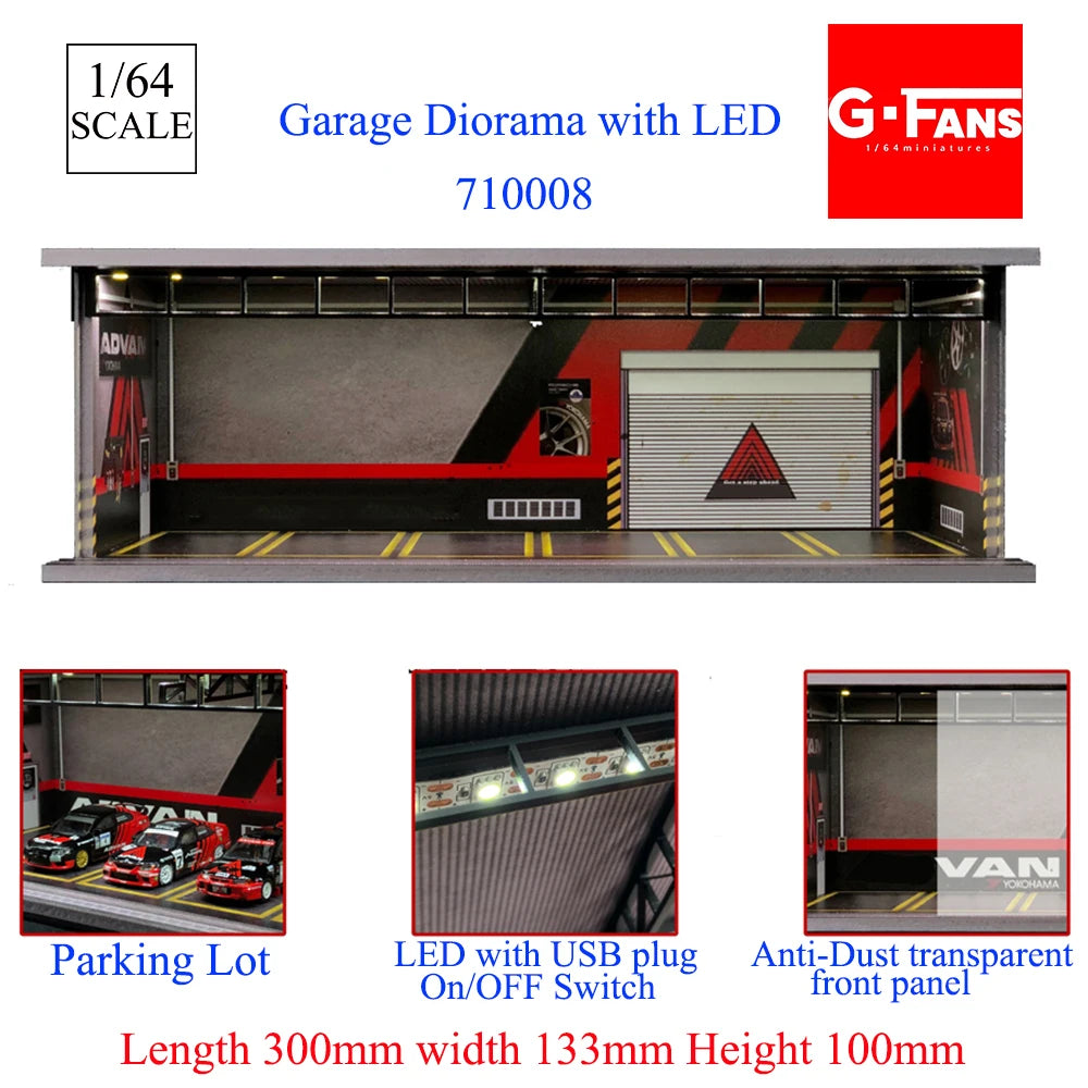 1:64 G-FANS Diorama Car Garage – LED Display Scene Model
