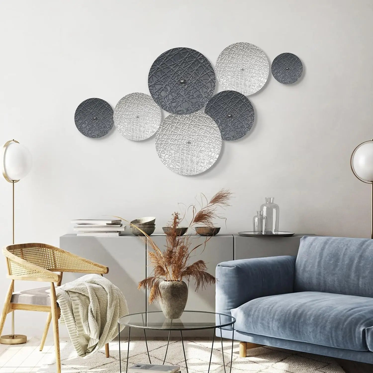 7PCS Silver & Grey Metal Wall Art Set