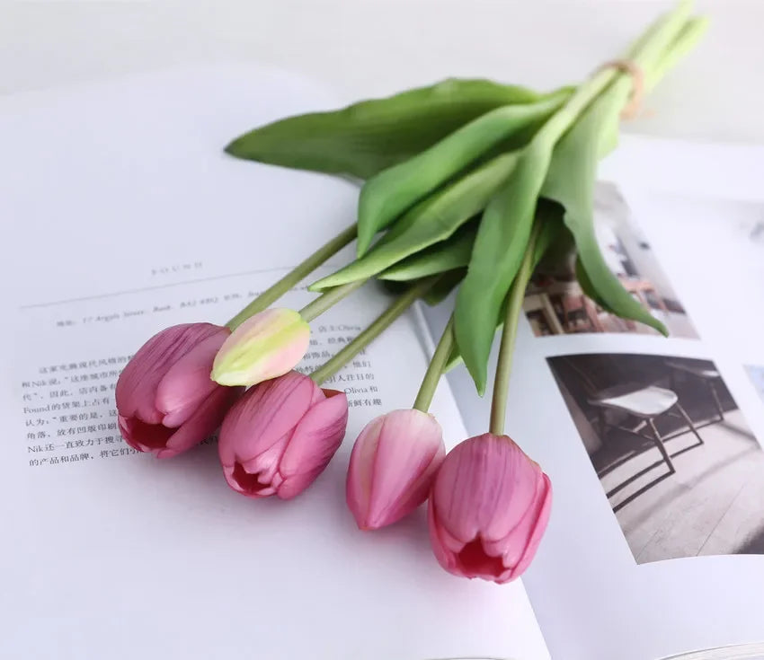 Real Touch Artificial Tulips – 1/3/5PCS Bouquet for Home & Wedding Decor