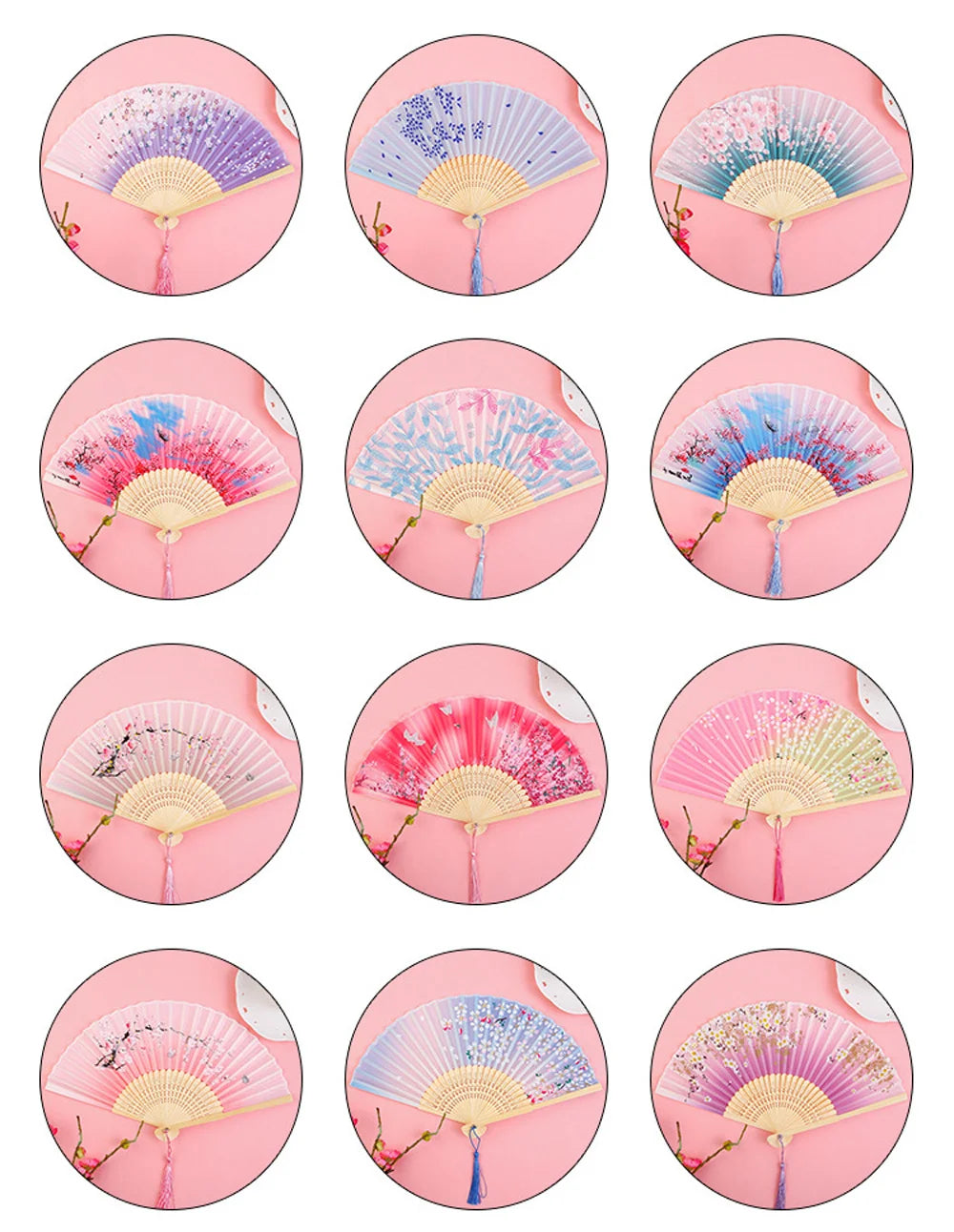 Bamboo Folding Silk Fan for Women – Black