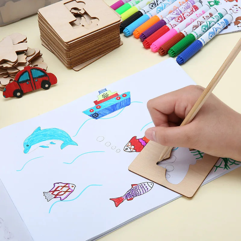 20pcs Montessori Wooden Drawing Stencils Set