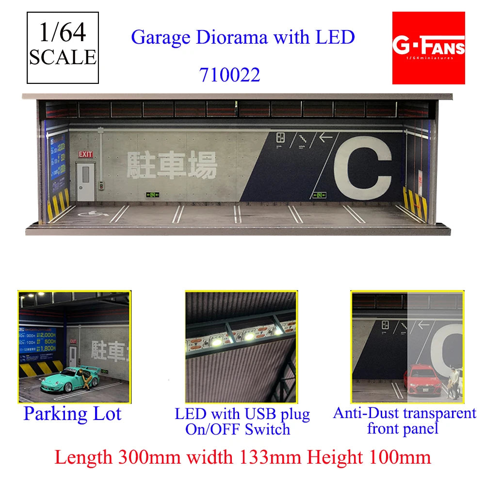 1:64 G-FANS Diorama Car Garage – LED Display Scene Model