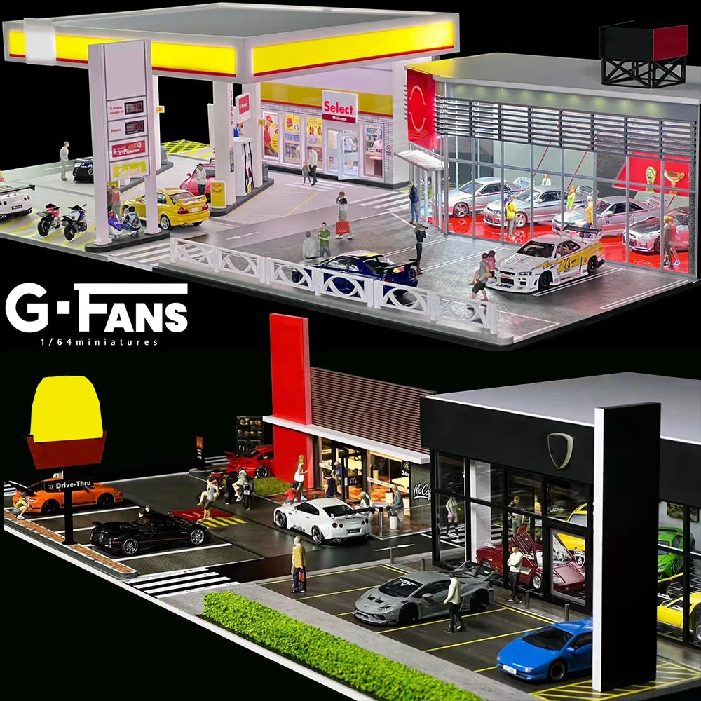 1:64 G-FANS Diorama Car Garage – LED Display Scene Model