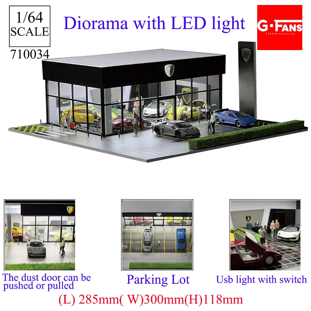 1:64 G-FANS Diorama Car Garage – LED Display Scene Model