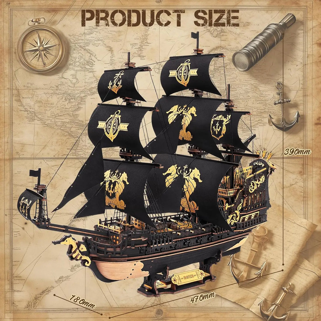 Robotime ROKR Wooden Seahouse Barque – 3D Puzzle Model Kit