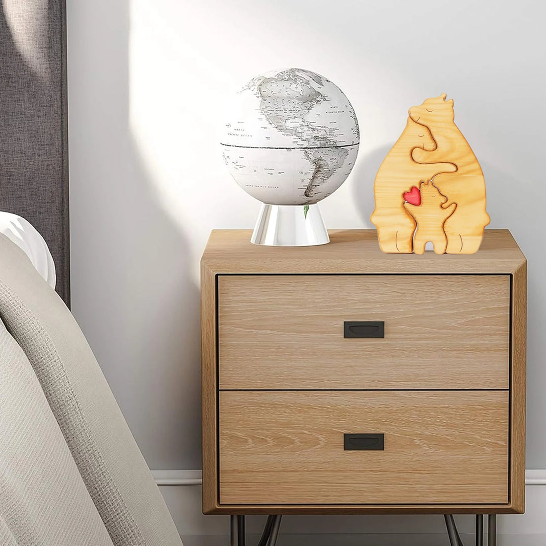 Personalized Wooden Bear Family Puzzle – Customizable Name Gift