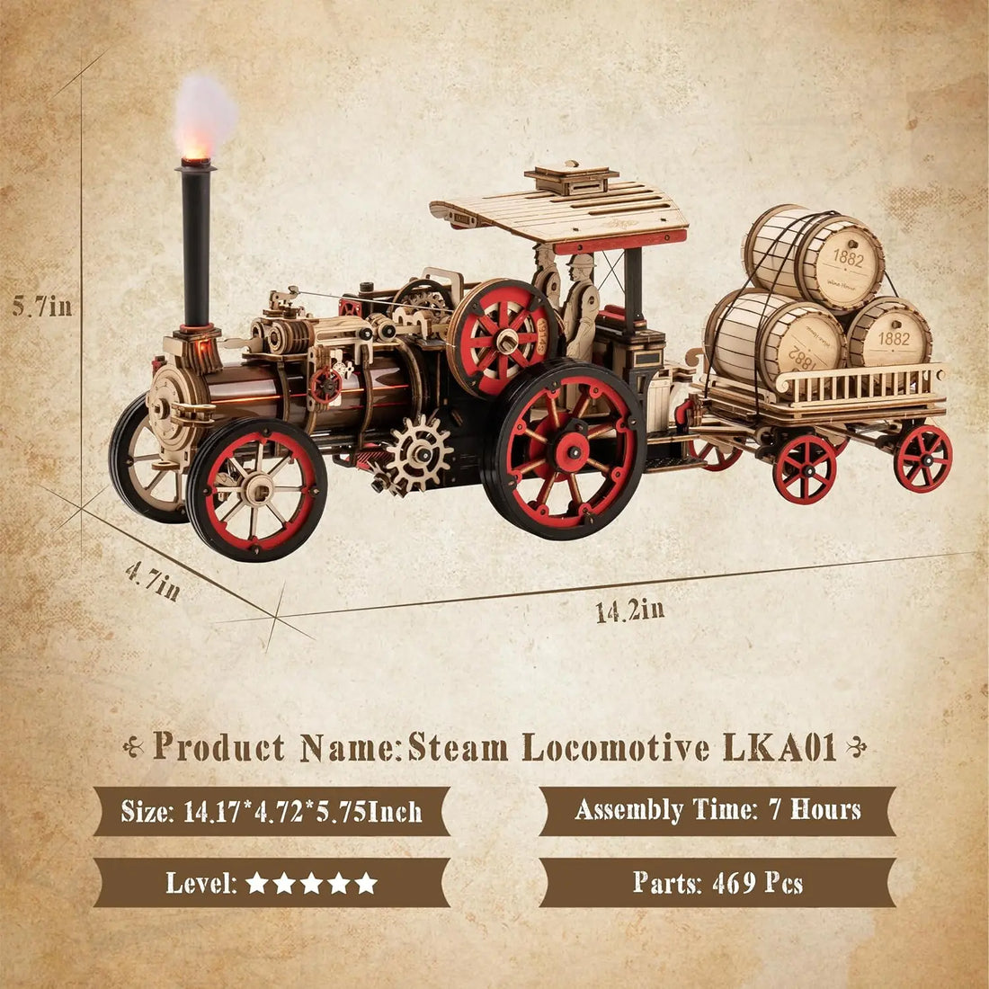 Robotime ROKR 3D Wooden Car Model – 1:28 Steam Locomotive Kit
