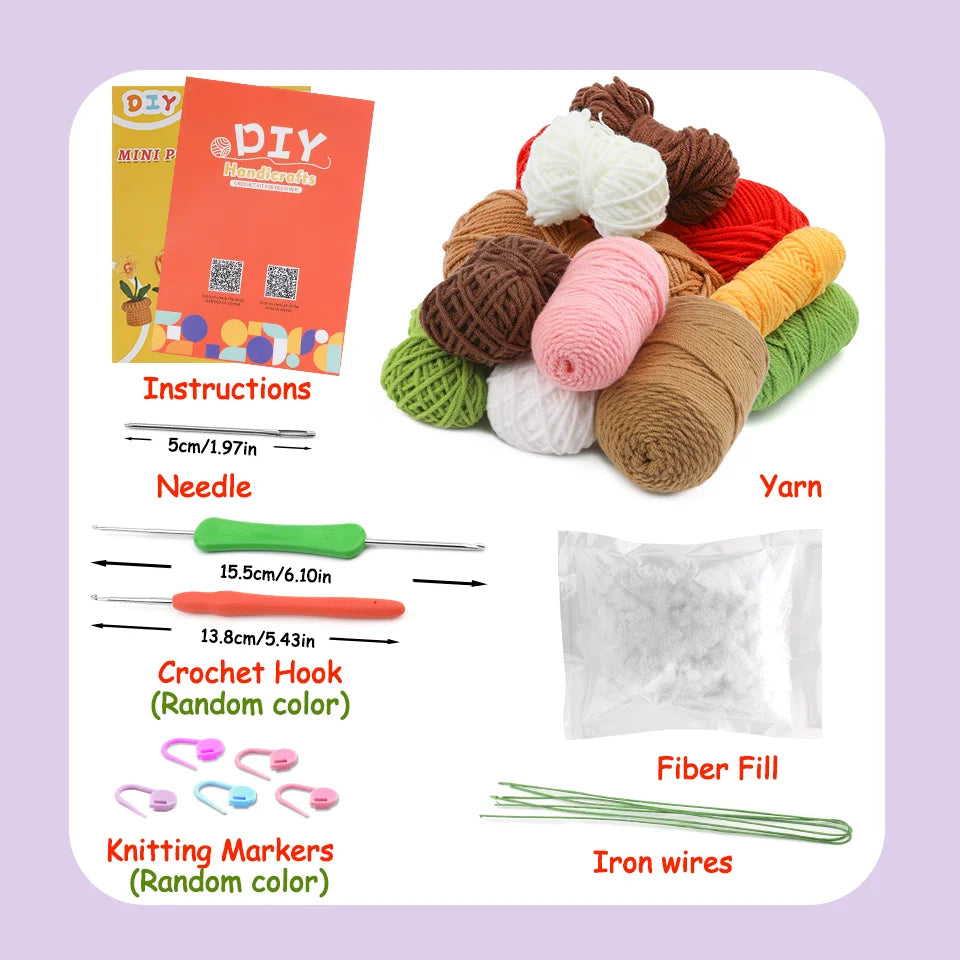KRABALL Crochet Potted Flower Kit – 6pcs Beginner Set with Tools & Tutorial