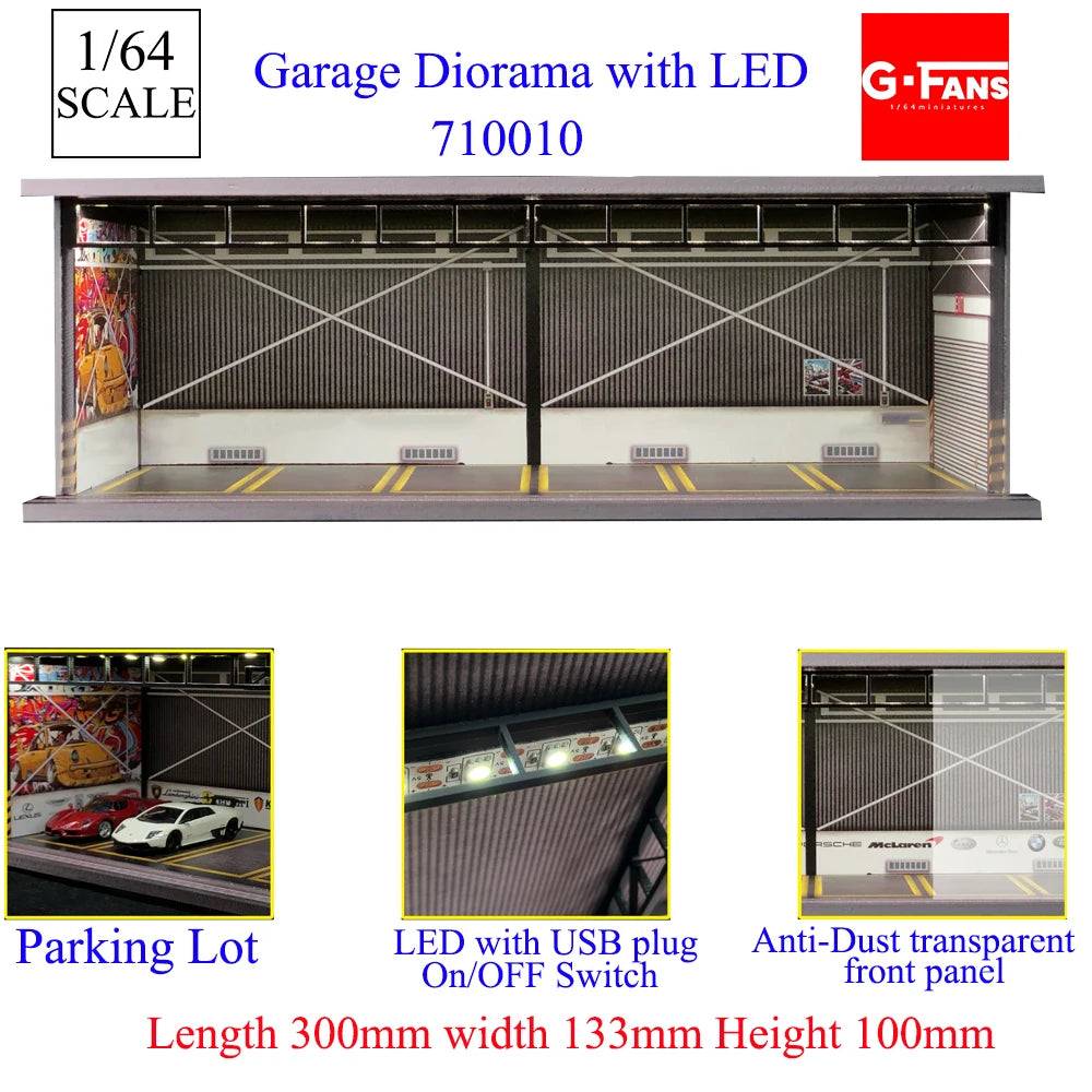1:64 G-FANS Diorama Car Garage – LED Display Scene Model