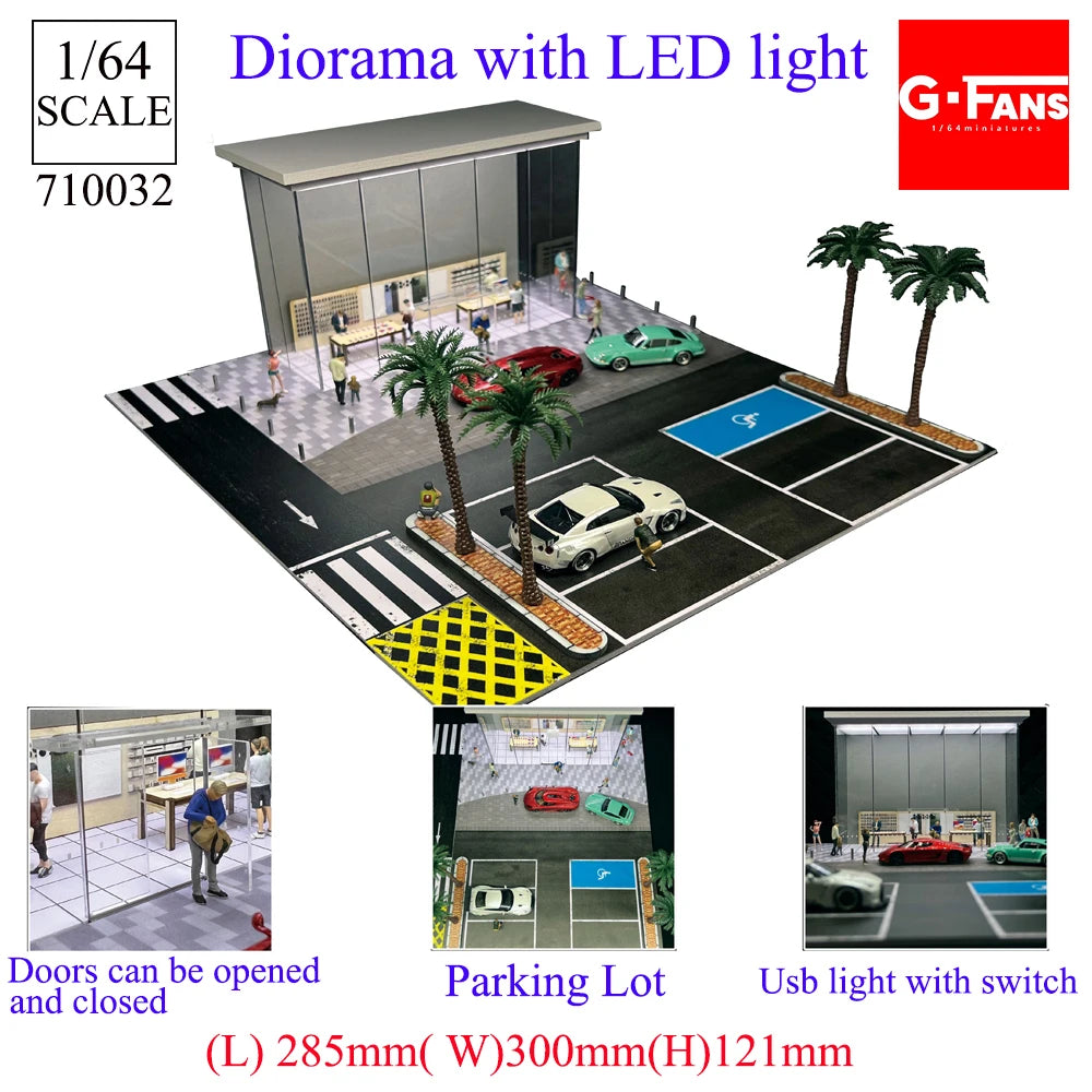 1:64 G-FANS Diorama Car Garage – LED Display Scene Model