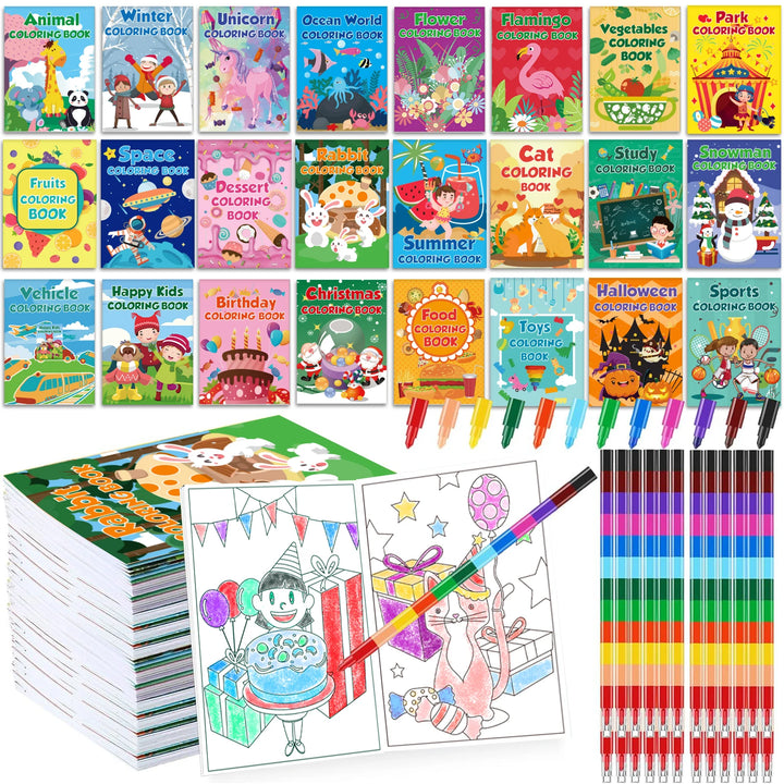 24-Pack Mini Coloring Books & Crayons Set for Kids