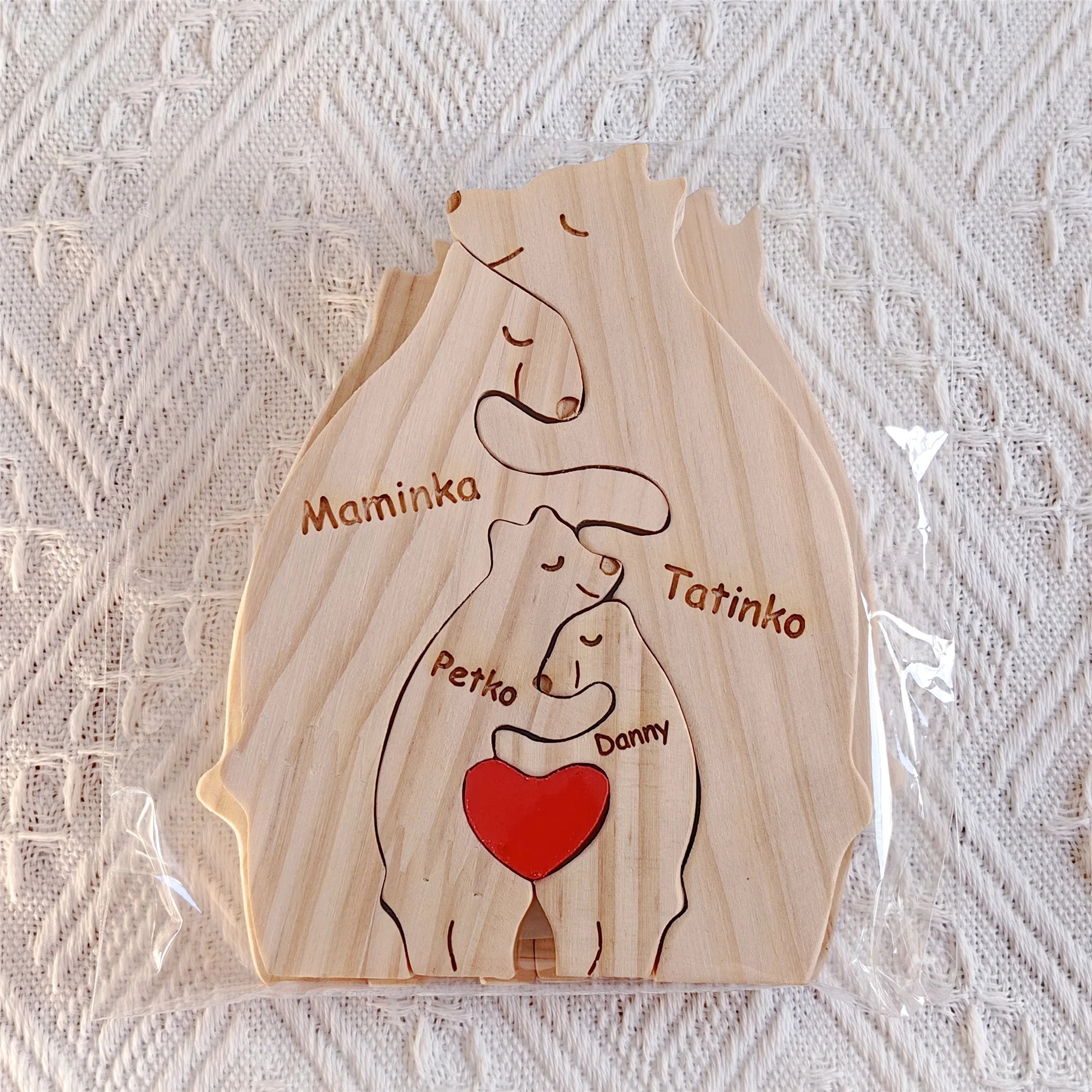 Personalized Wooden Bear Family Puzzle – Customizable Name Gift
