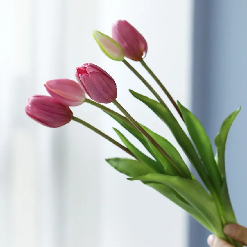 Real Touch Artificial Tulips – 1/3/5PCS Bouquet for Home & Wedding Decor