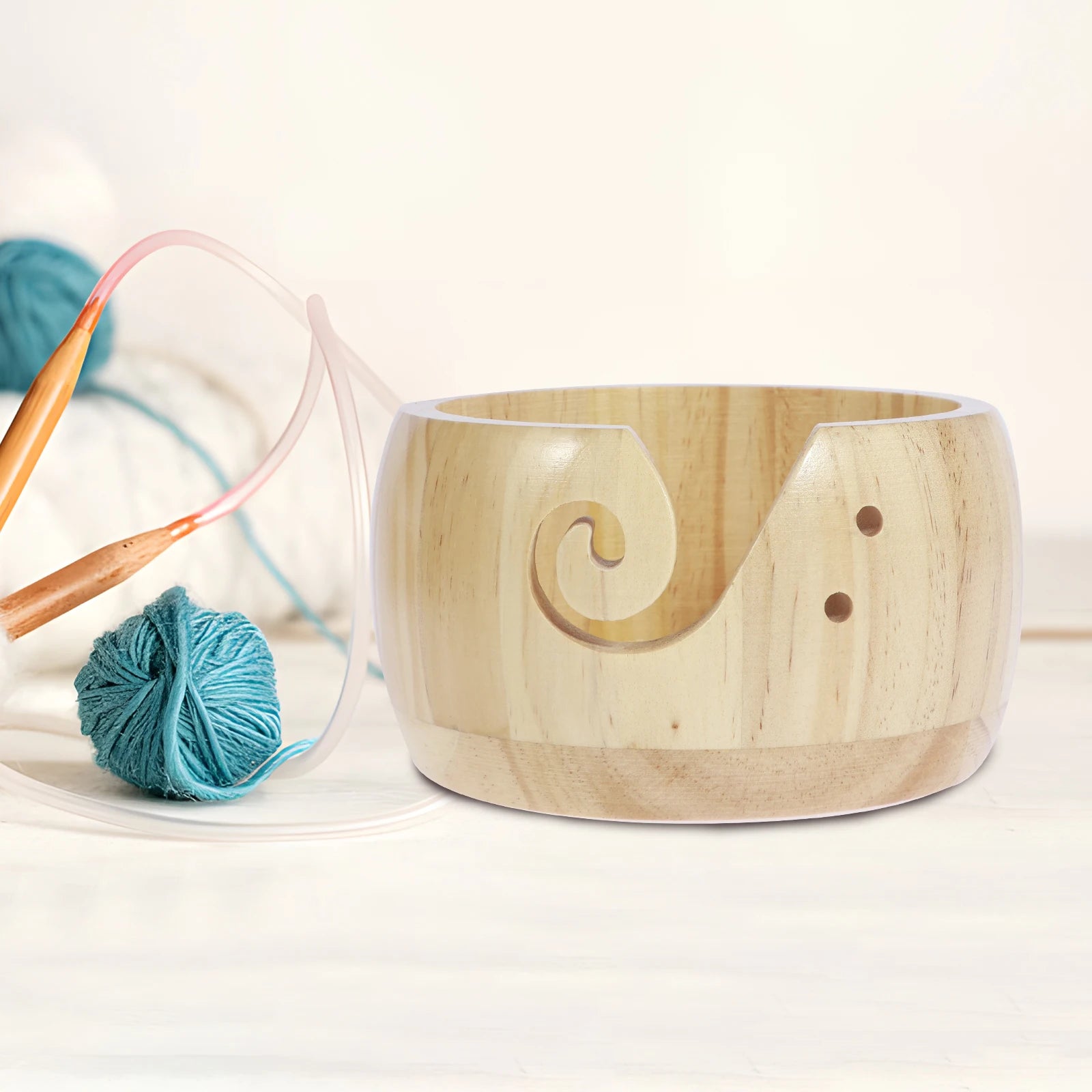 4PCS Wooden Yarn Bowls with Holes