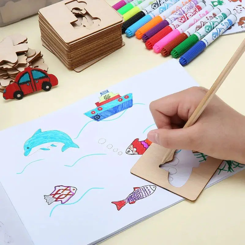 20pcs Montessori Wooden Drawing Stencils Set