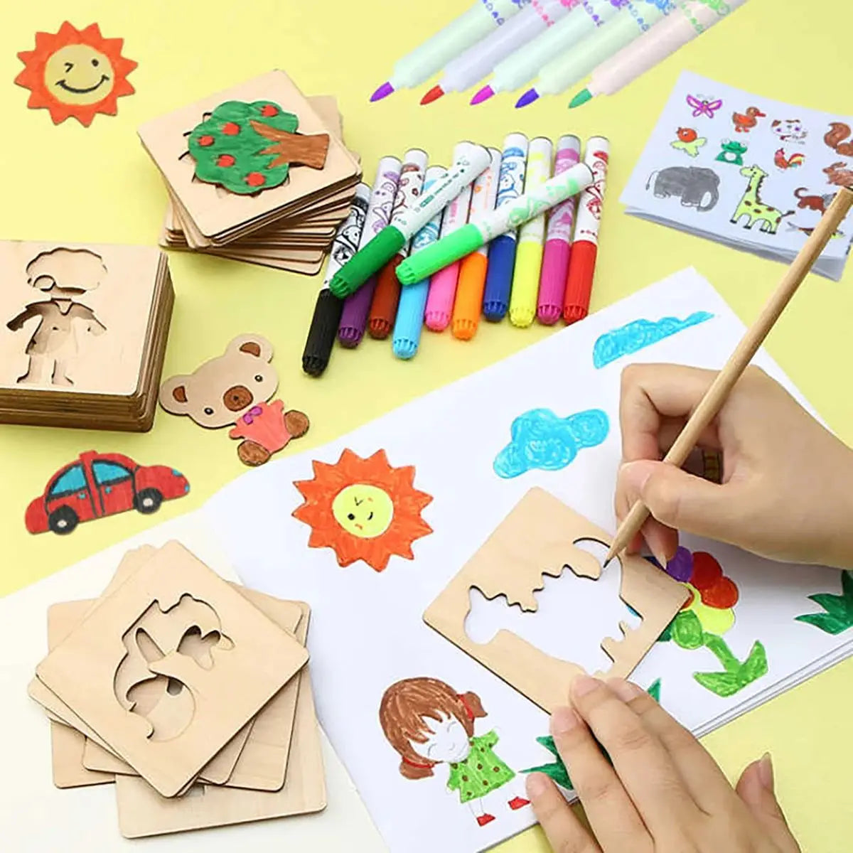 20pcs Montessori Wooden Drawing Stencils Set