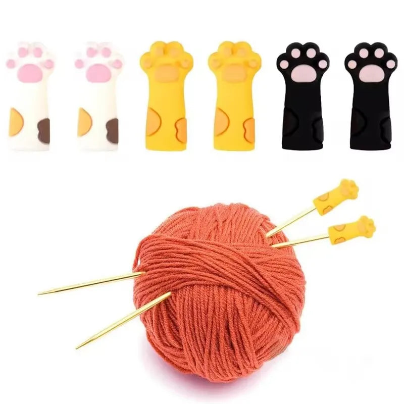 6-Pc Cute Cat Paw Silicone Knitting Needle Stoppers