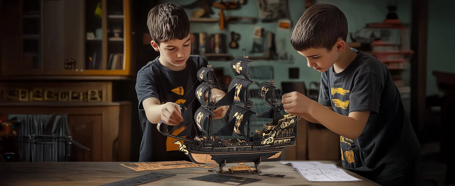 Robotime ROKR Wooden Seahouse Barque – 3D Puzzle Model Kit