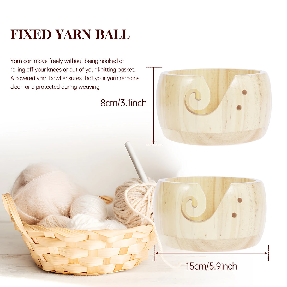 4PCS Wooden Yarn Bowls with Holes