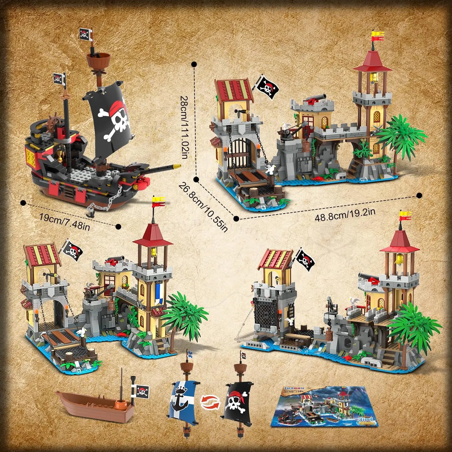Pirate Castle & Ship Building Set with Light