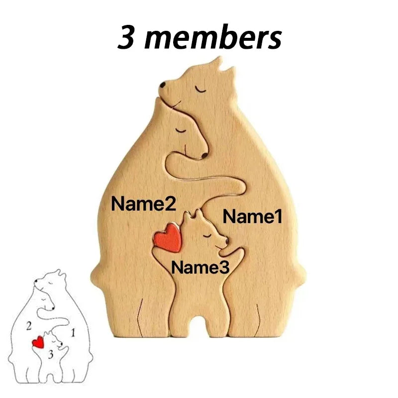 Personalized Wooden Bear Family Puzzle – Customizable Name Gift