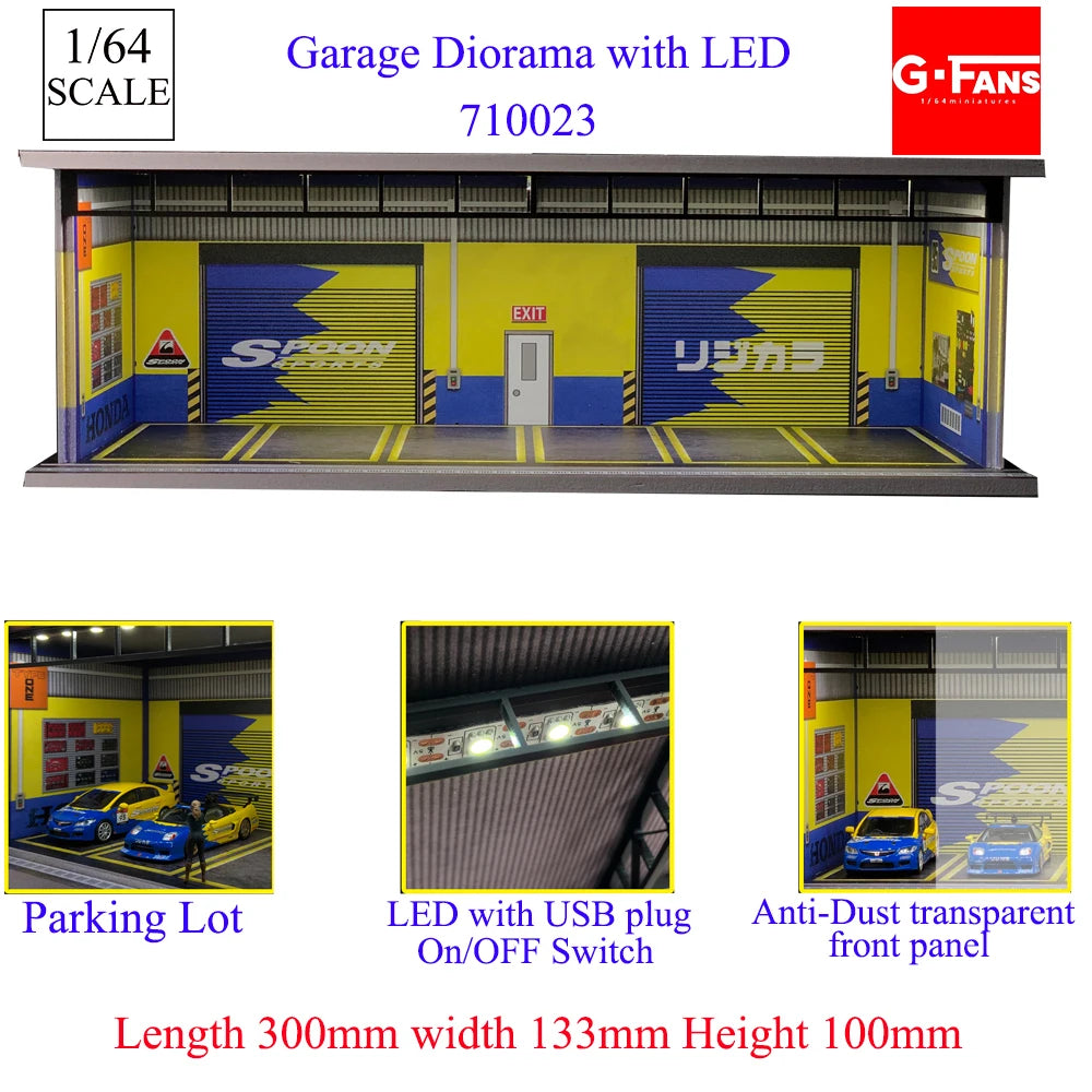 1:64 G-FANS Diorama Car Garage – LED Display Scene Model