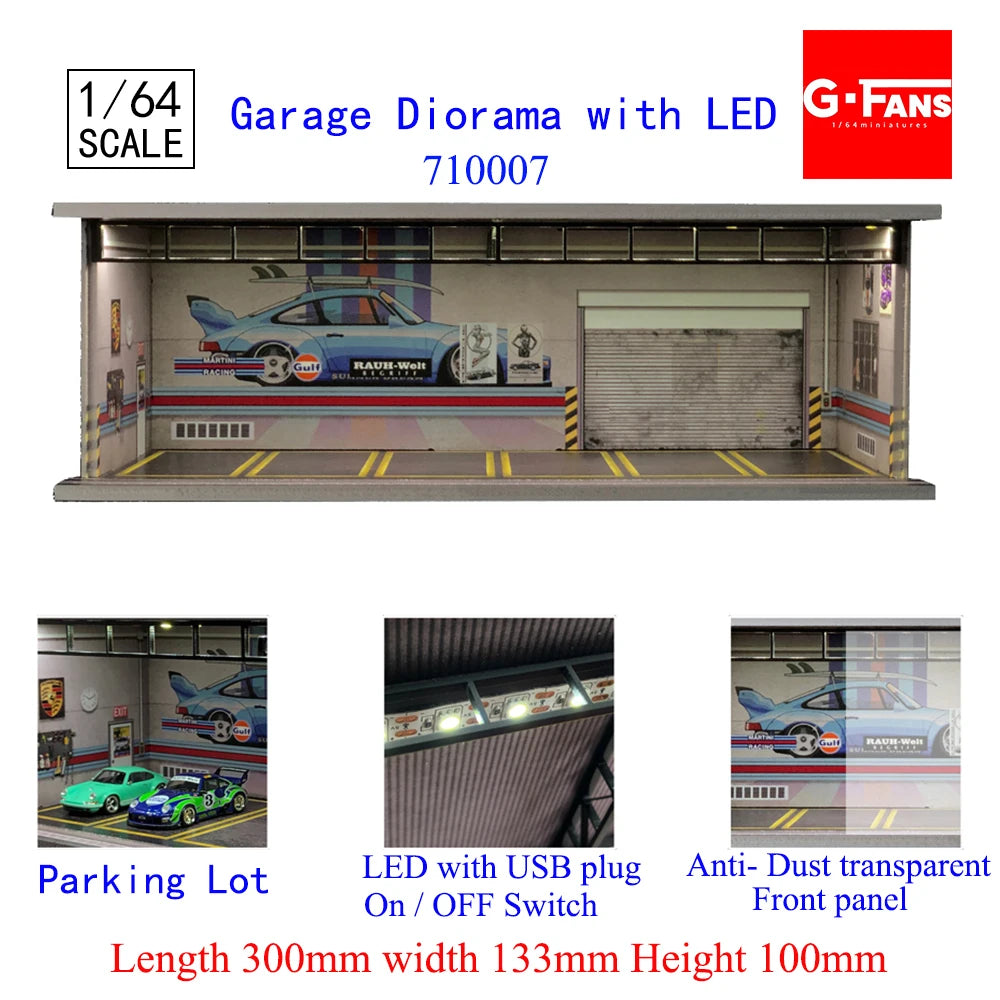 1:64 G-FANS Diorama Car Garage – LED Display Scene Model