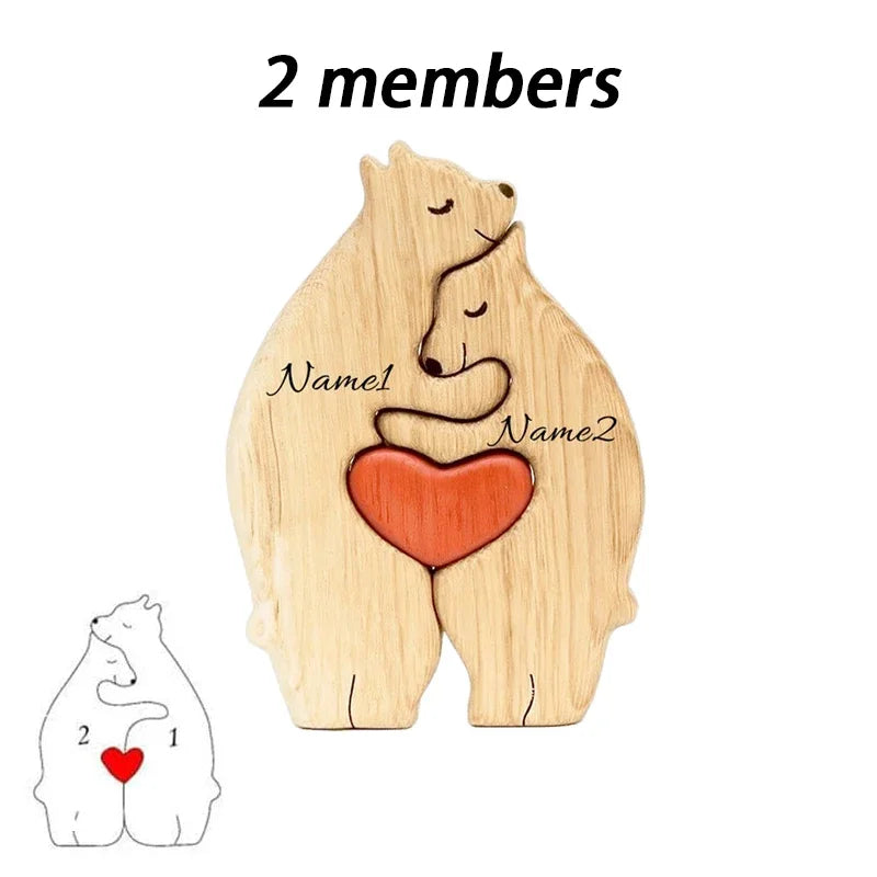 Personalized Wooden Bear Family Puzzle – Customizable Name Gift
