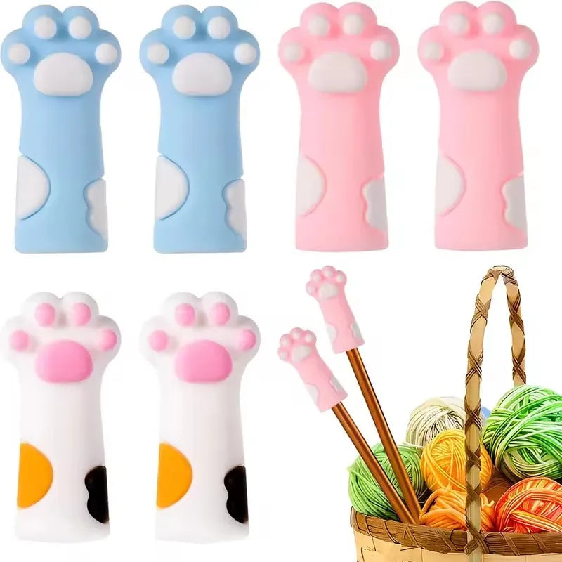 6-Pc Cute Cat Paw Silicone Knitting Needle Stoppers