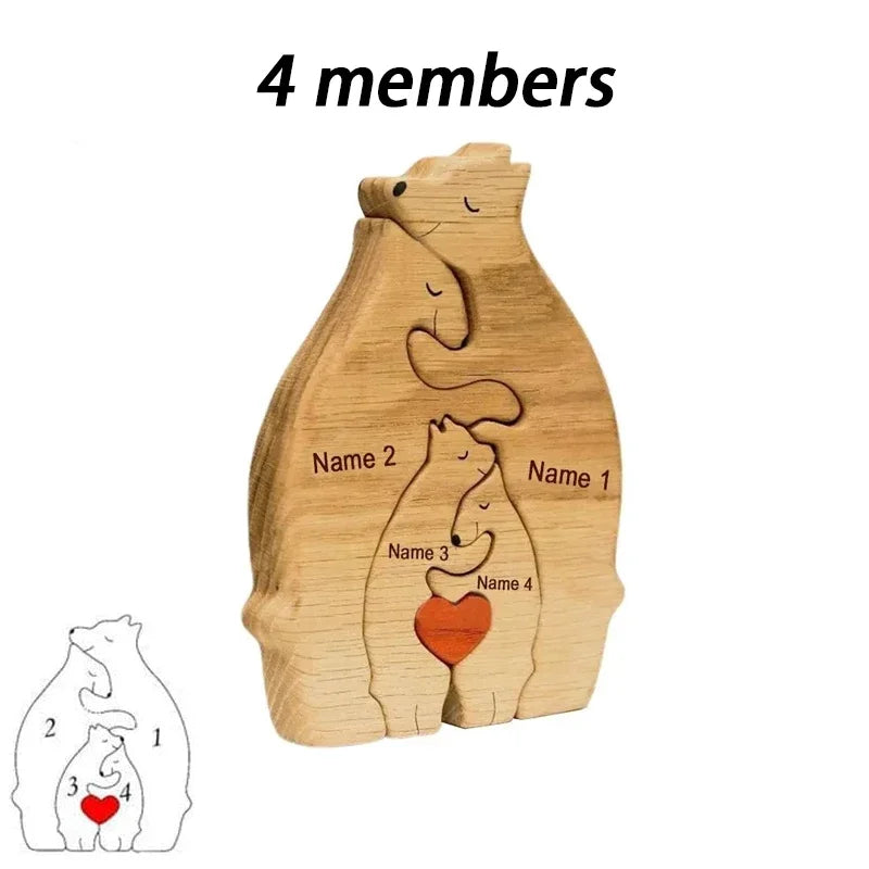 Personalized Wooden Bear Family Puzzle – Customizable Name Gift