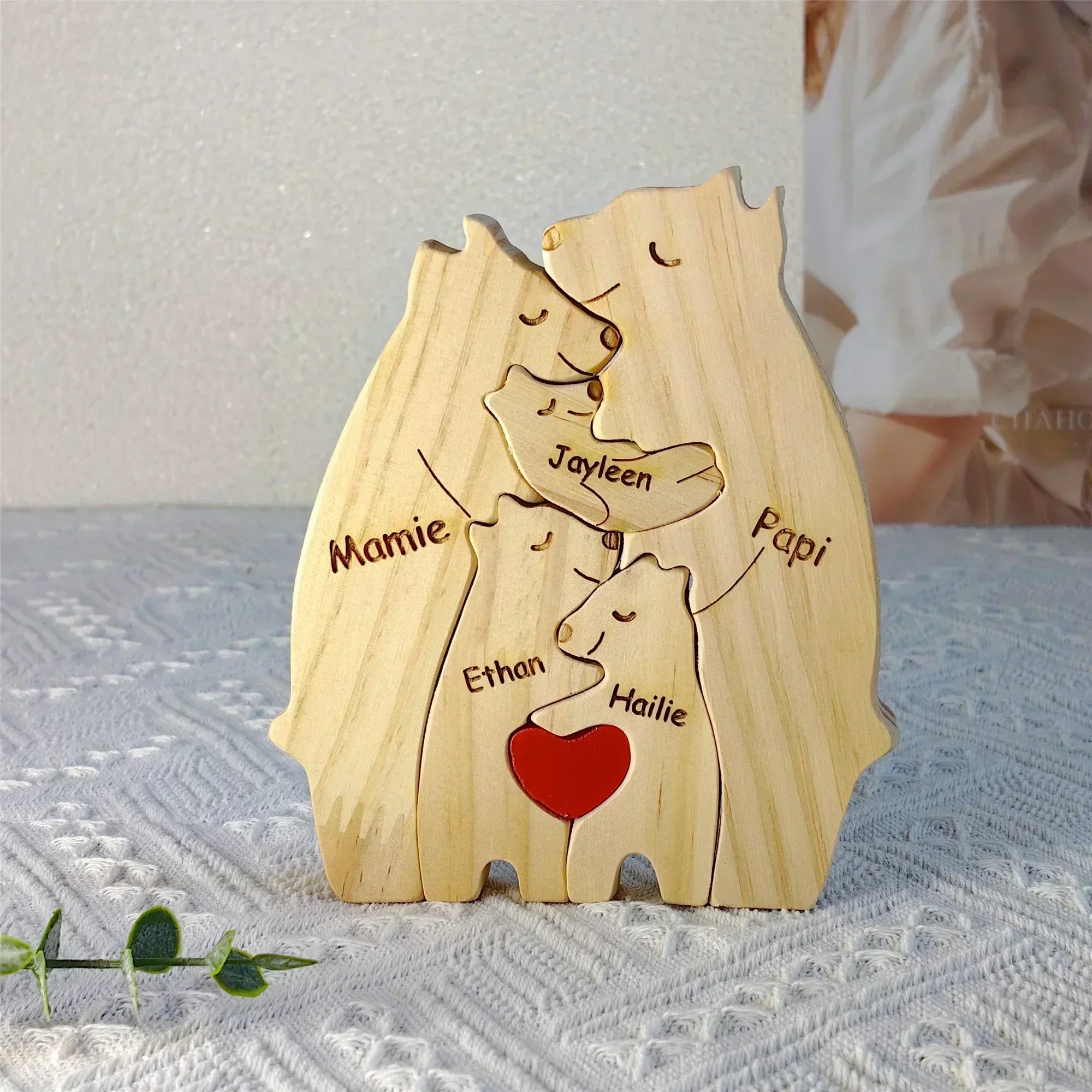 Personalized Wooden Bear Family Puzzle – Customizable Name Gift
