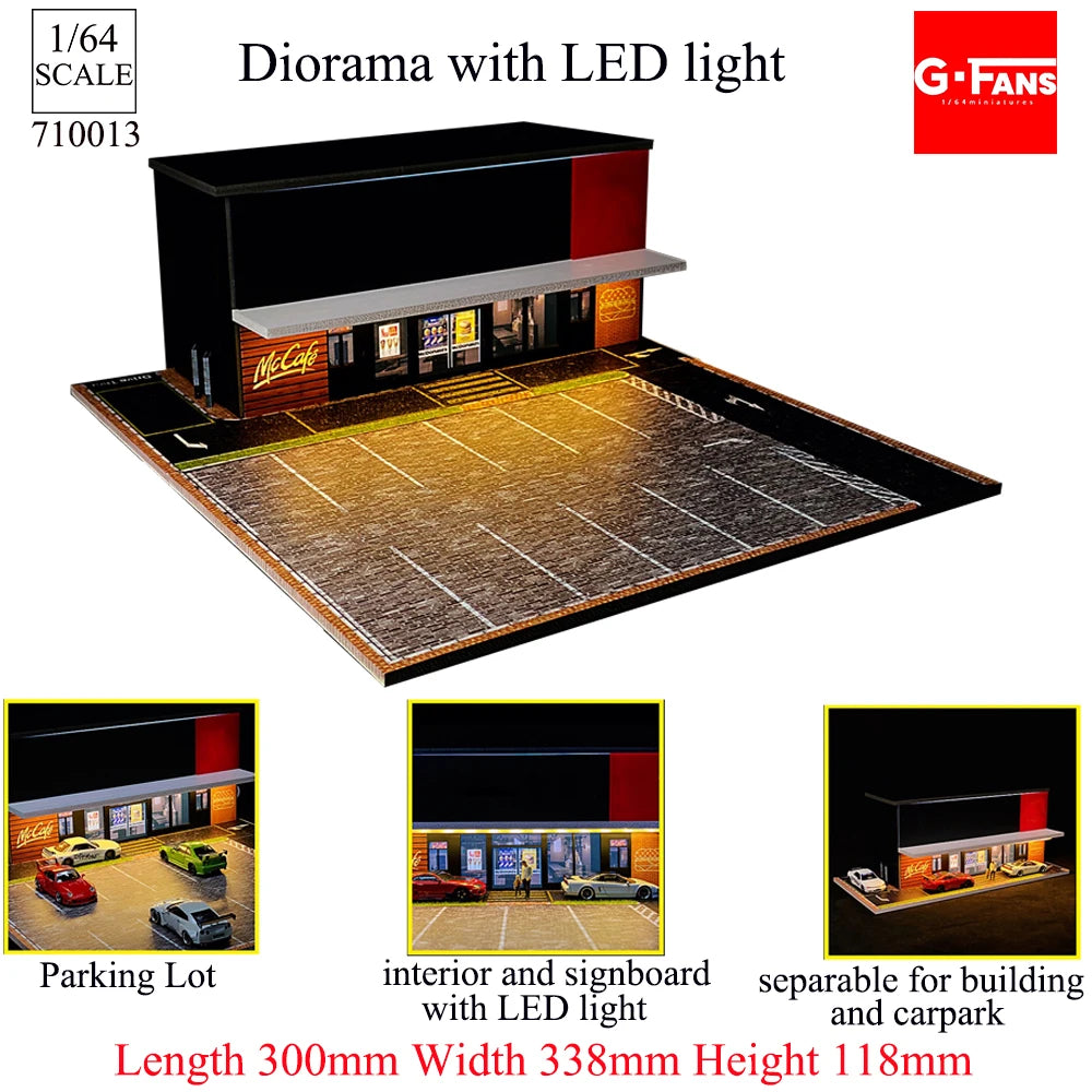 1:64 G-FANS Diorama Car Garage – LED Display Scene Model