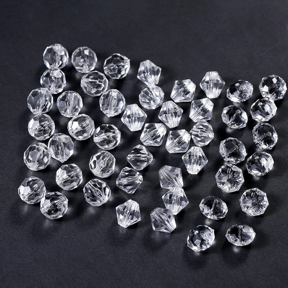 4-16mm Faceted Transparent White Acrylic Beads (10-300pcs)