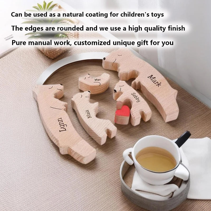 Personalized Wooden Bear Family Puzzle – Customizable Name Gift