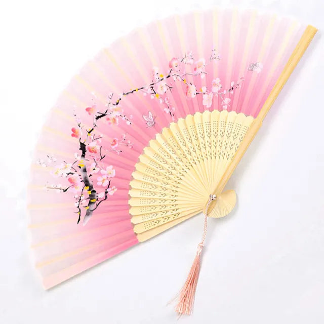 Bamboo Folding Silk Fan for Women – Black