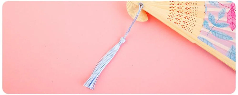 Bamboo Folding Silk Fan for Women – Black