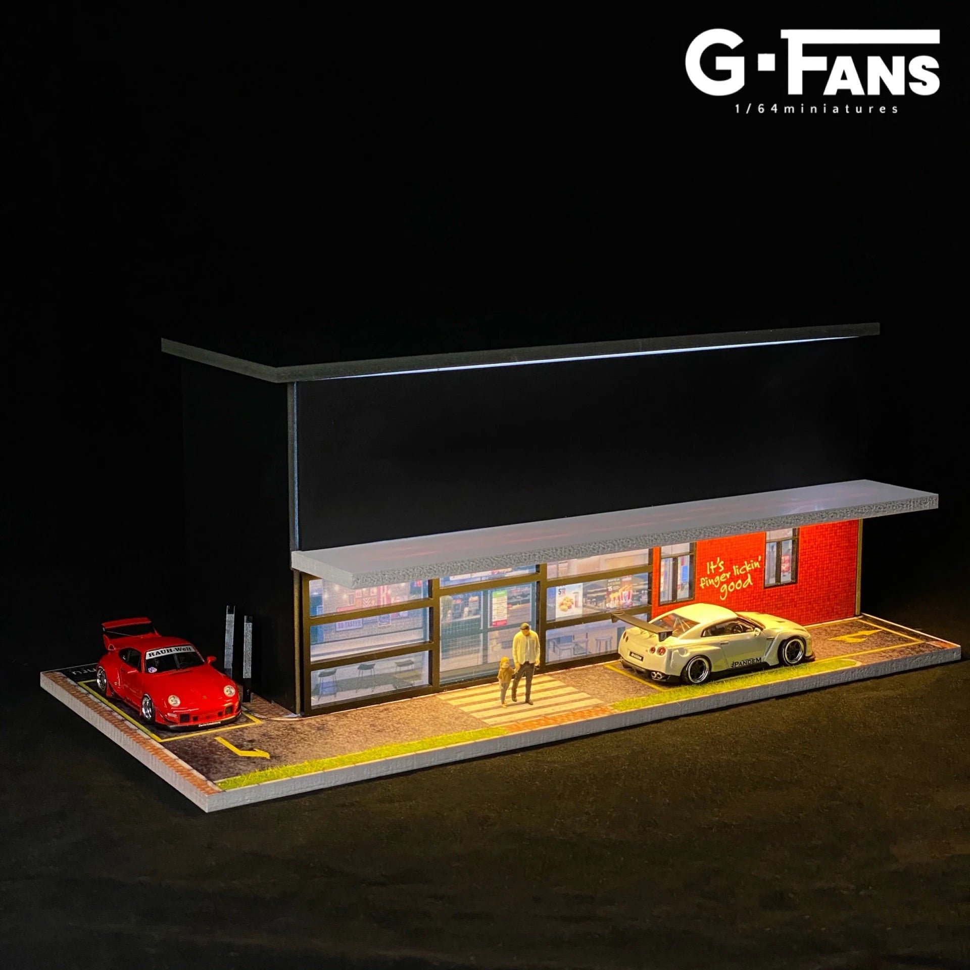 1:64 G-FANS Diorama Car Garage – LED Display Scene Model
