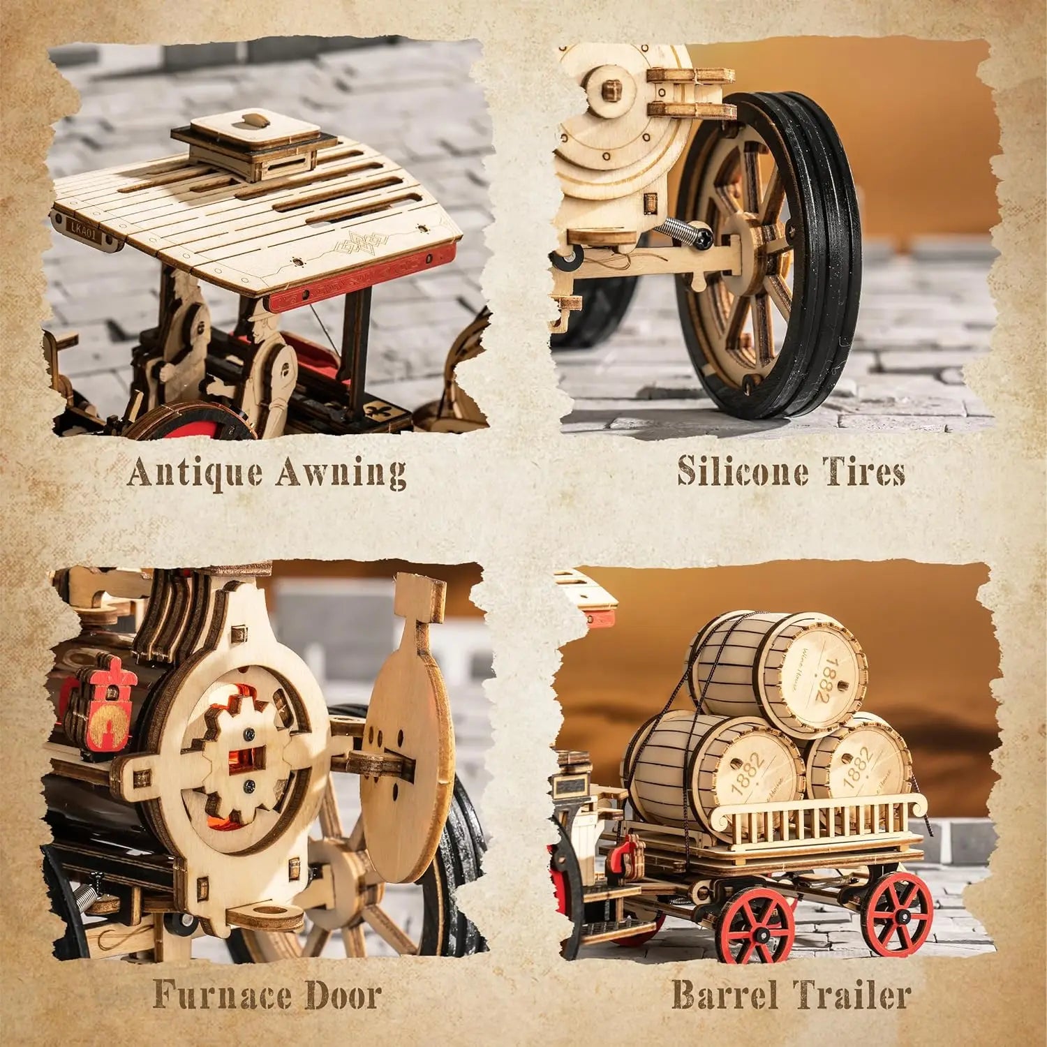 Robotime ROKR 3D Wooden Car Model – 1:28 Steam Locomotive Kit