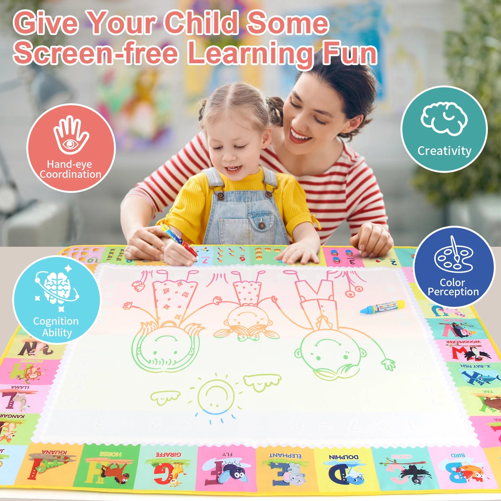 Reusable Magic Water Drawing Mat – 100x80cm Montessori Doodle Board