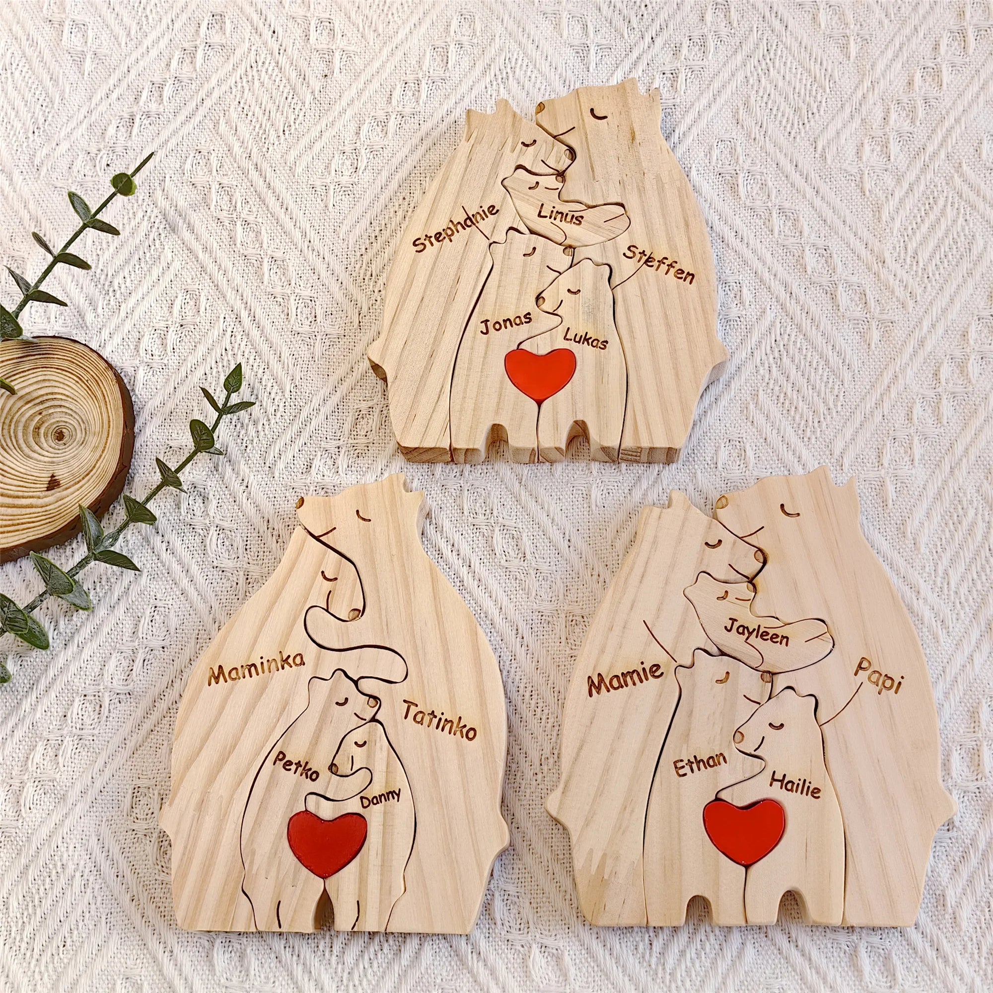 Personalized Wooden Bear Family Puzzle – Customizable Name Gift