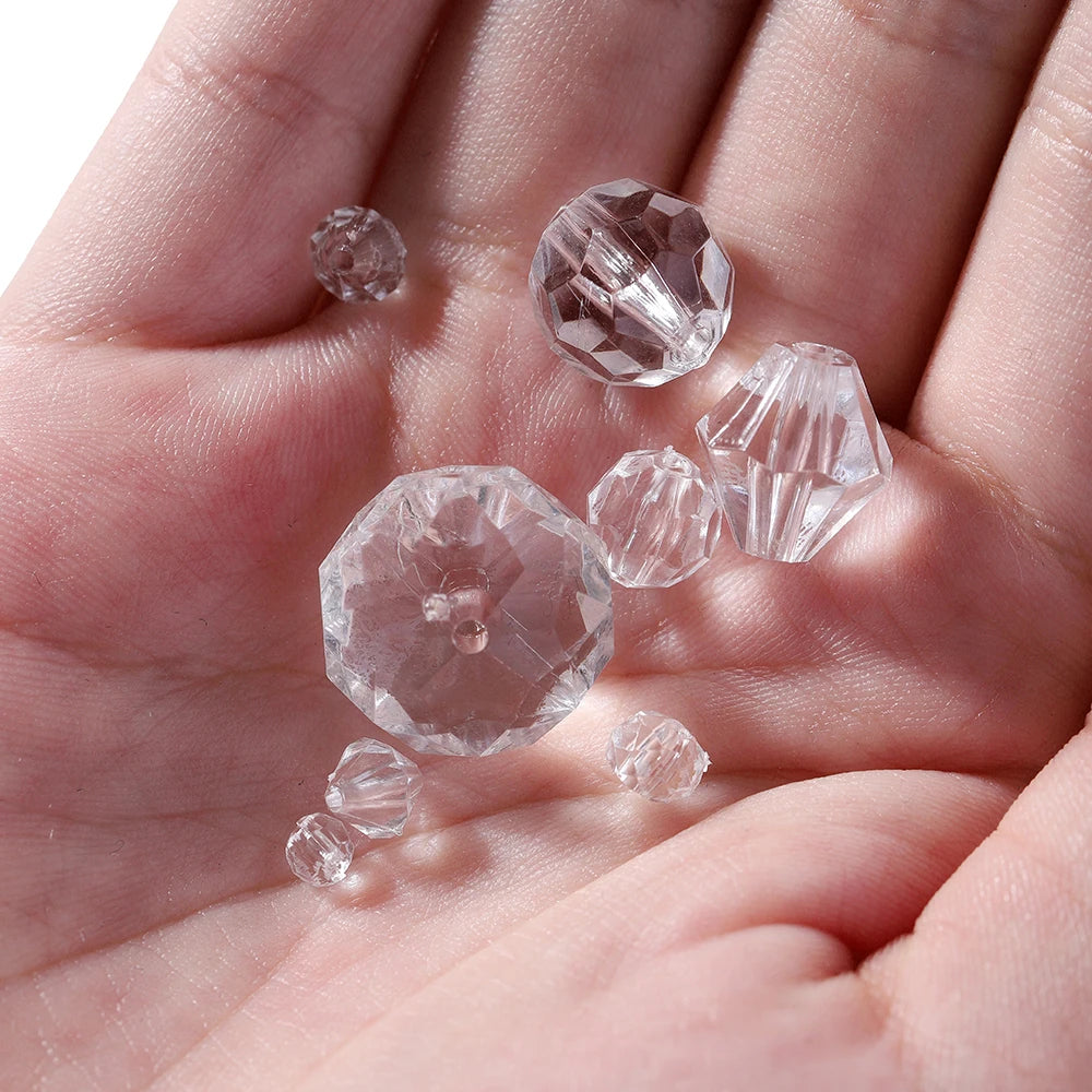 4-16mm Faceted Transparent White Acrylic Beads (10-300pcs)