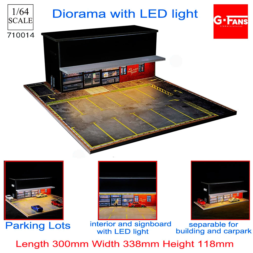 1:64 G-FANS Diorama Car Garage – LED Display Scene Model