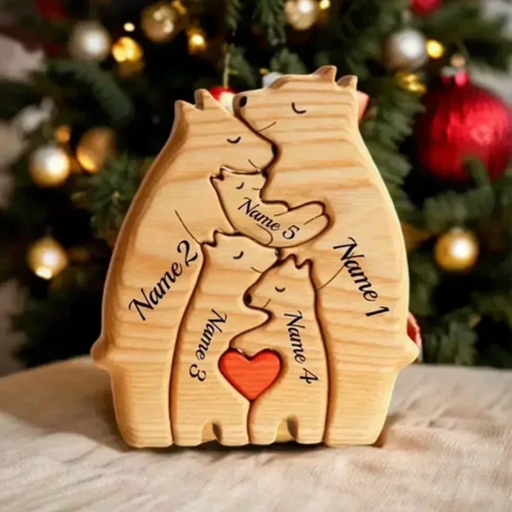 Personalized Wooden Bear Family Puzzle – Customizable Name Gift