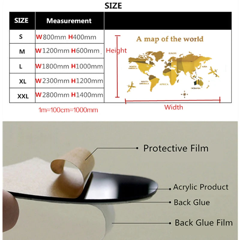3D Acrylic World Map Wall Stickers